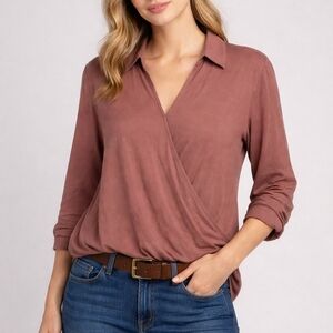 3/$30 SANDY & SID Mauve Oversized Crossover Surplice Blouson Top